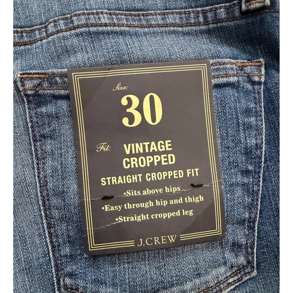 J Crew Vintage Cropped Denim Straight Leg Jeans Medium Wash Size 30 NWT Classic - Picture 4 of 13